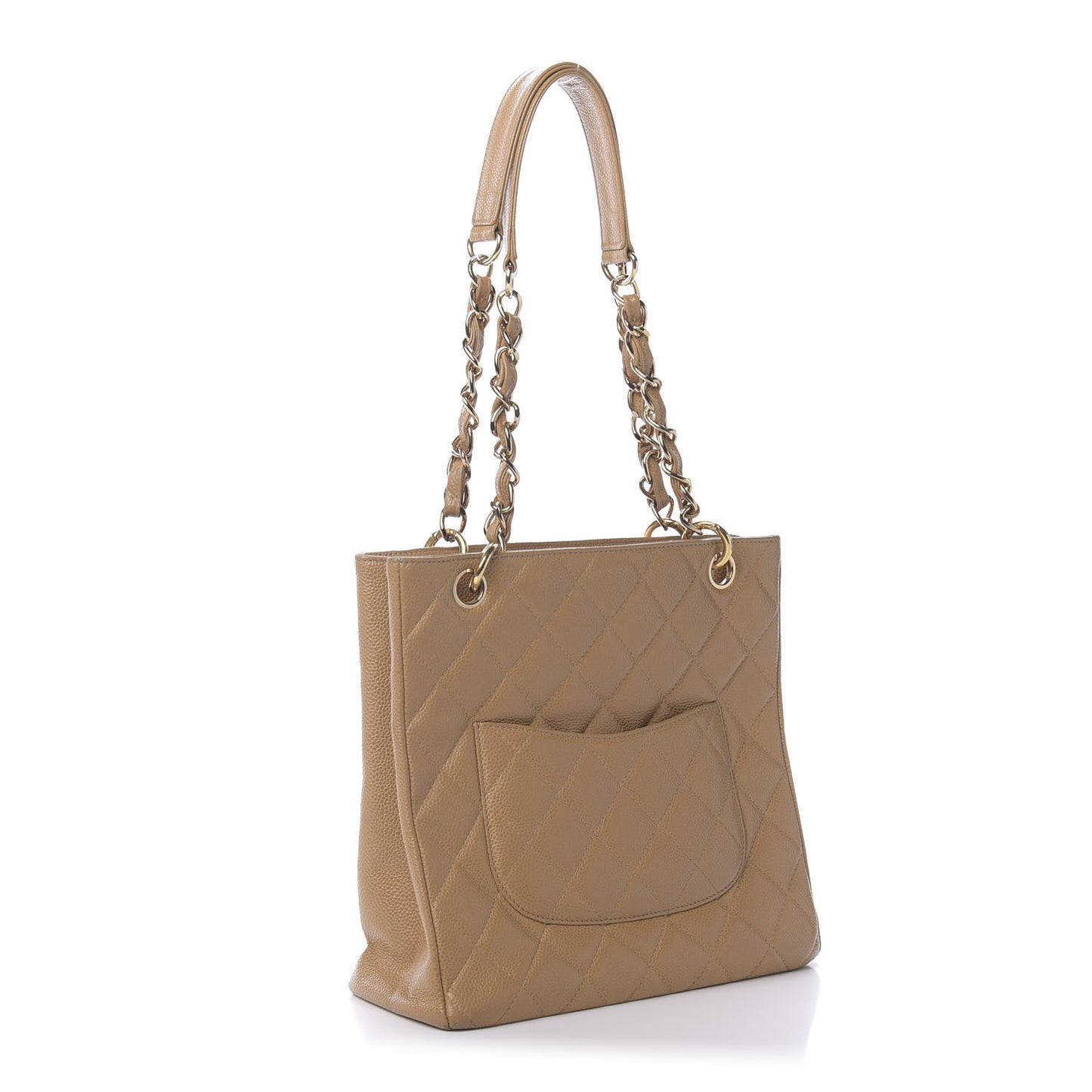 Caviar Quilted Petit Shopping Tote PST Dark Beige