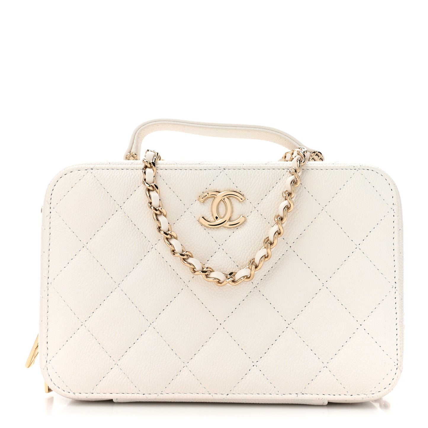 Caviar Quilted Top Handle Vanity Case White