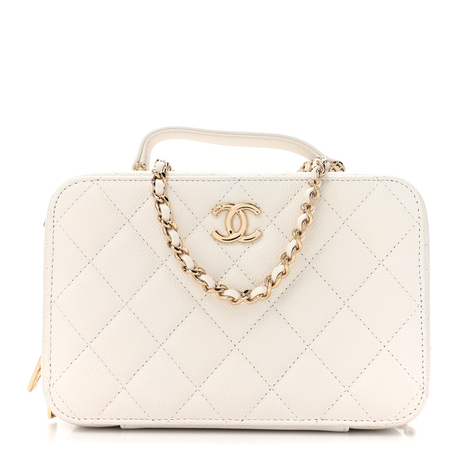Chanel Caviar Quilted Top Handle Vanity Case White 1 of 13
