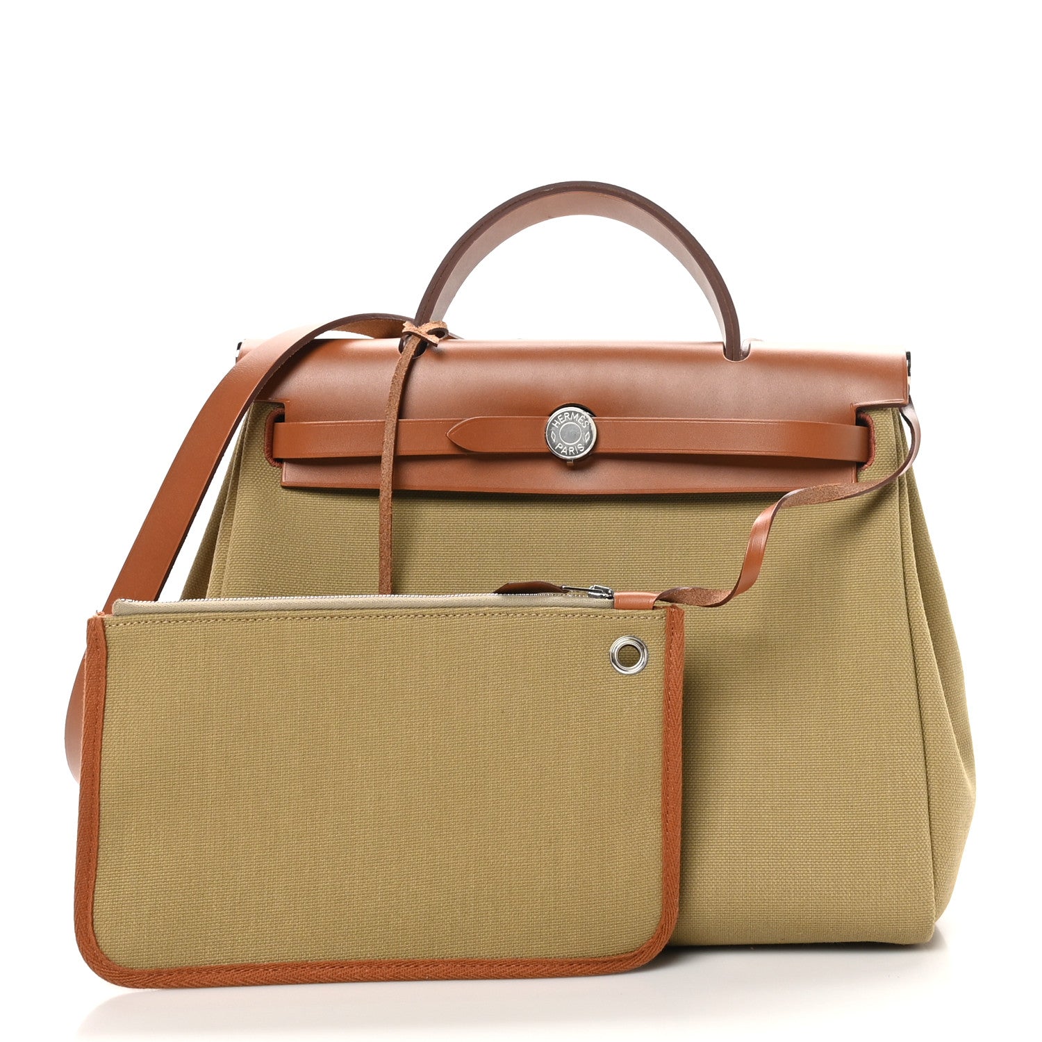 Hermes Military Toile Vache Hunter Herbag Zip Retourne 31 PM Poussiere Fauve 3 of 11
