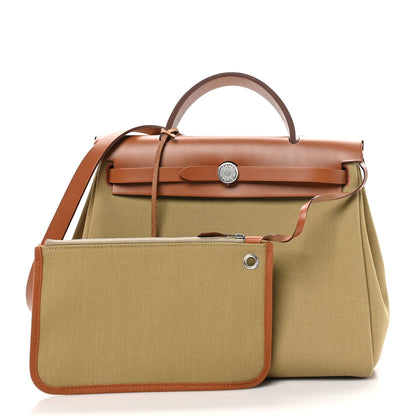 Hermes Military Toile Vache Hunter Herbag Zip Retourne 31 PM Poussiere Fauve 3 of 11