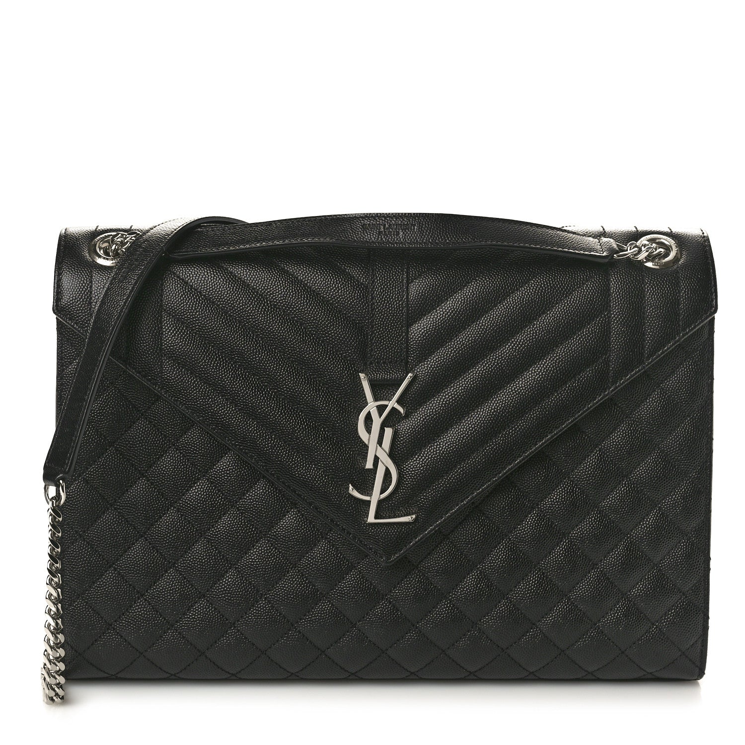 Saint Laurent Grain De Poudre Textured Mixed Matelasse Large Triquilt Monogram Satchel Black 1 of 11