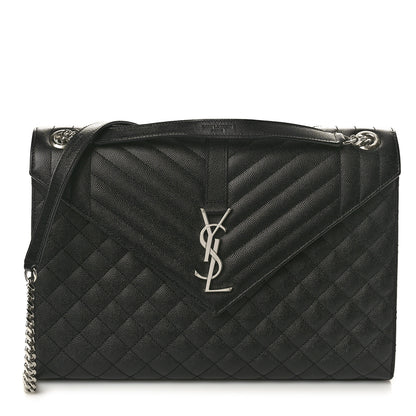 Saint Laurent Grain De Poudre Textured Mixed Matelasse Large Triquilt Monogram Satchel Black 1 of 11