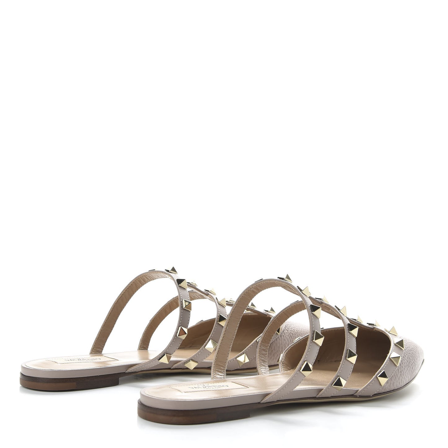 Pebbled Calfskin Rockstud Flat Cage Mules 39 Poudre