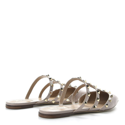 Valentino Garavani Pebbled Calfskin Rockstud Flat Cage Mules 39 Poudre 4 of 10