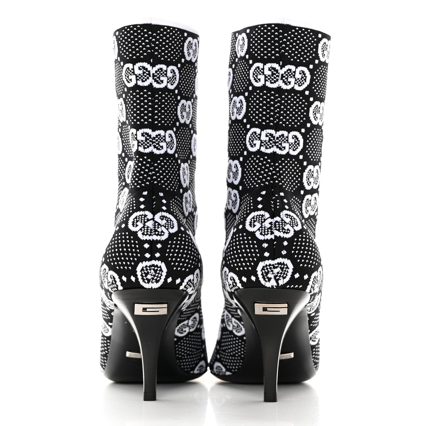Technical Jersey Knit GG Monogram Square G 75mm Ankle Boots 37.5 Black Great White