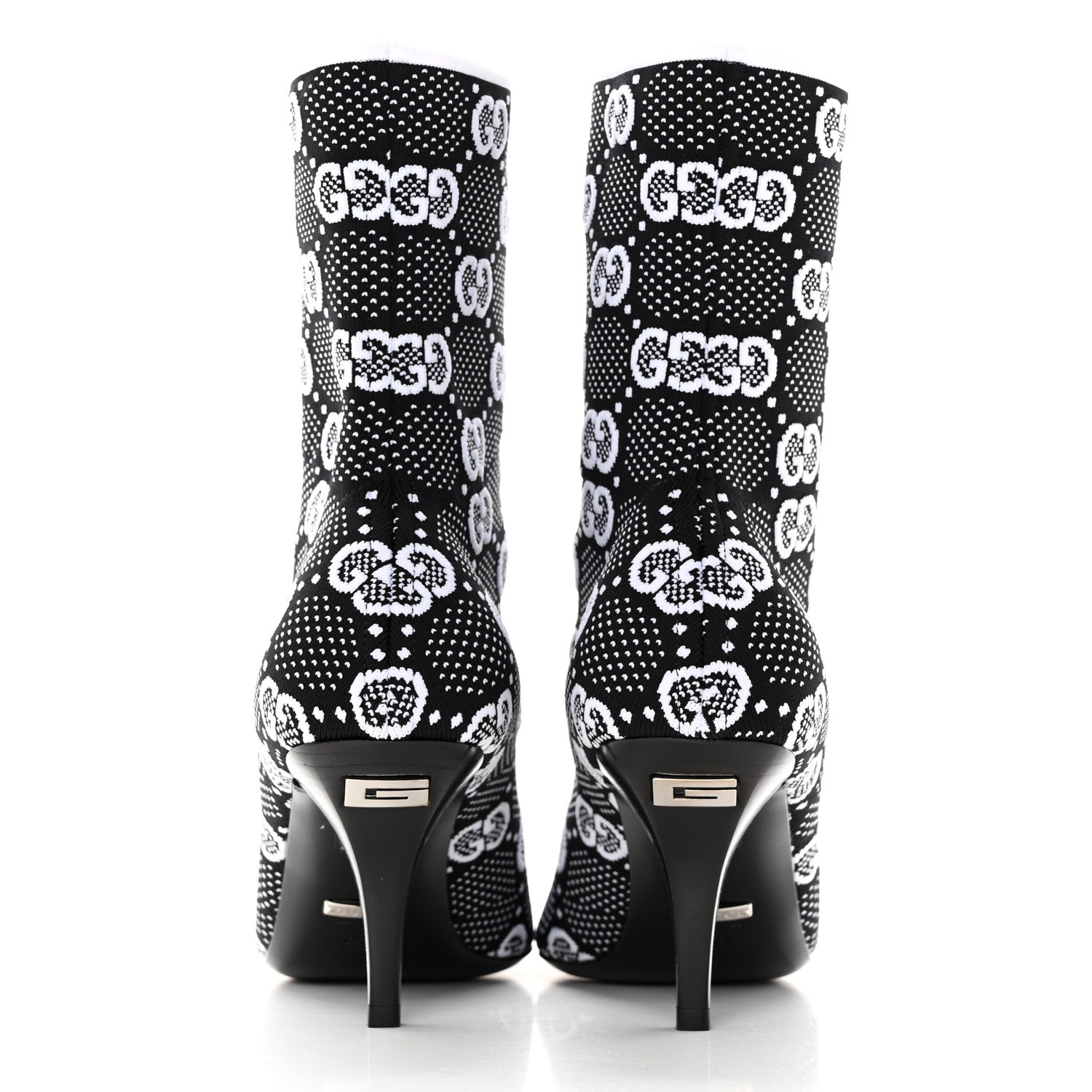 Gucci Technical Jersey Knit GG Monogram Square G 75mm Ankle Boots 37.5 Black Great White 5 of 11