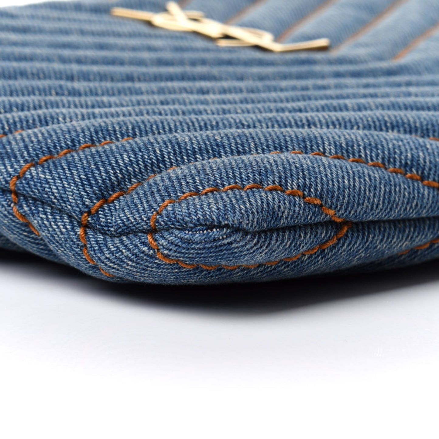 Denim Matelasse Chevron Monogram A5 Wristlet Blue