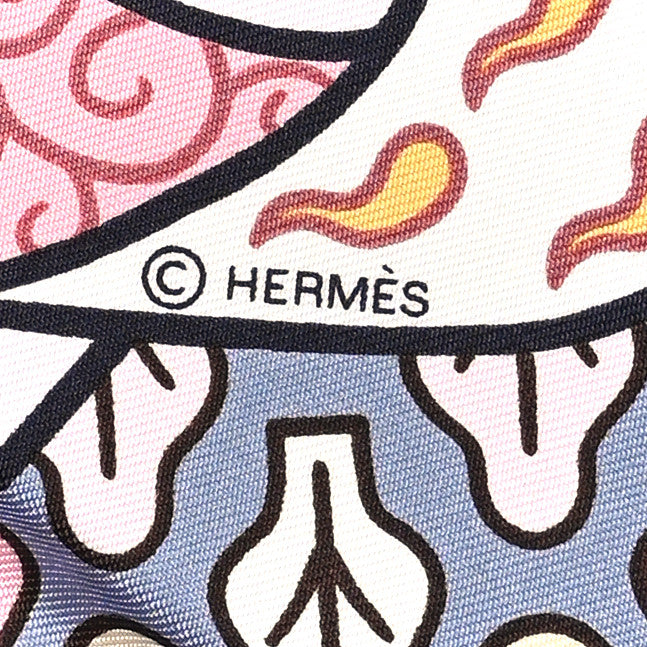 Hermes Silk Carre Duels Oniriques Scarf 90 Rose Pale Gris Jaune 4 of 5