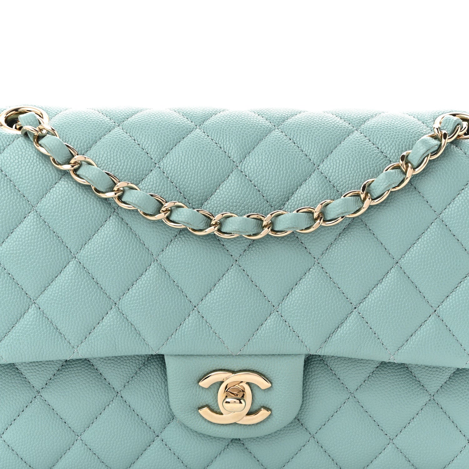 Chanel Caviar Quilted Medium Double Flap Light Blue 8 of 10