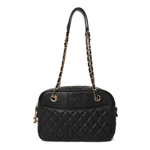 Calfskin Quilted Medium Camera Case Black