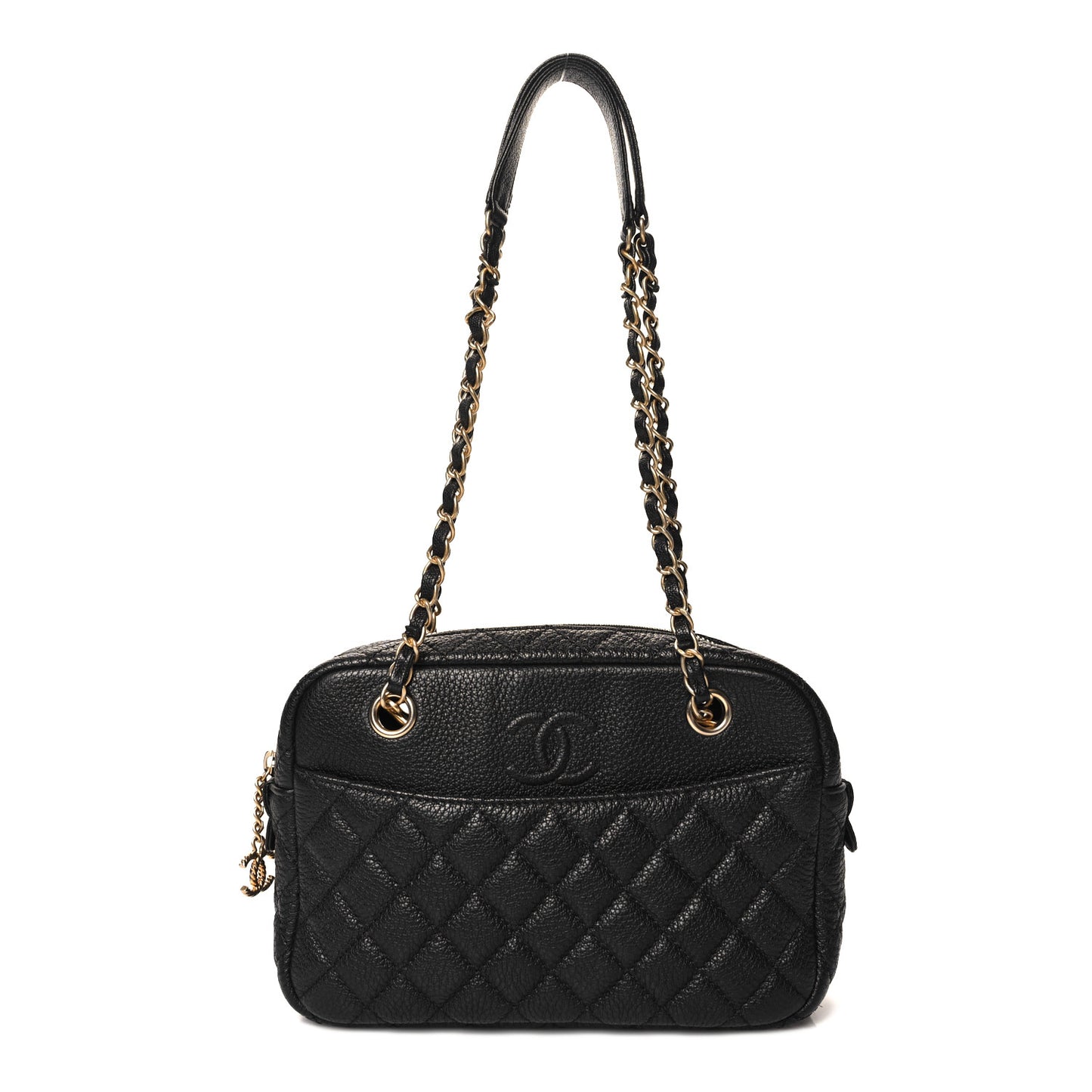 Calfskin Quilted Medium Camera Case Black