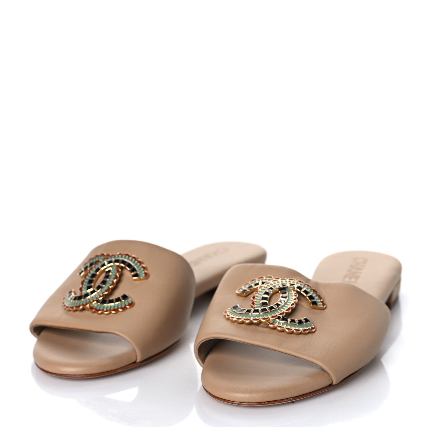 Lambskin Enamel CC Mules 36 Beige