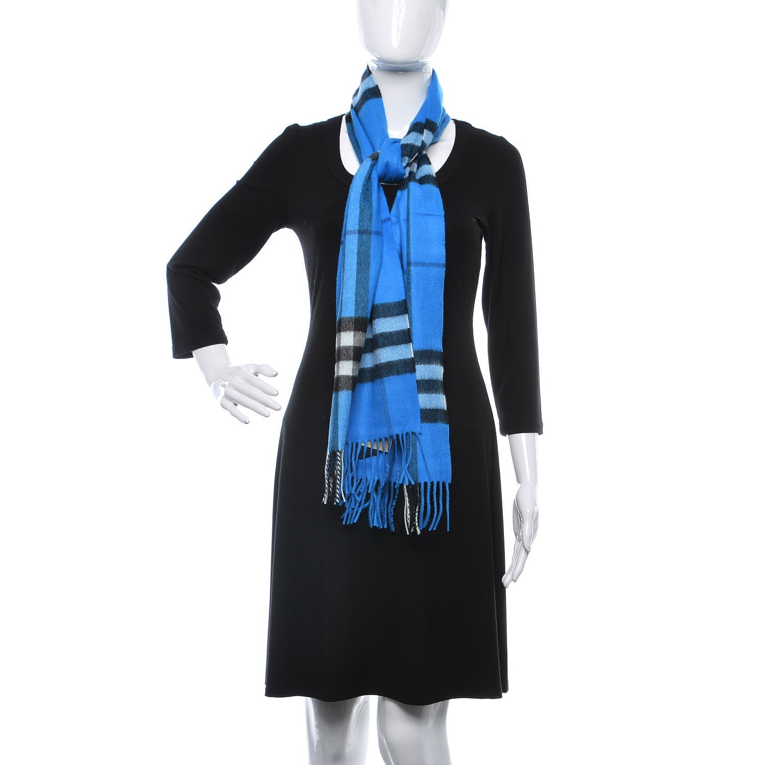 Burberry Cashmere Giant Check Fringe Scarf Bright Cornflower Blue 2 of 5