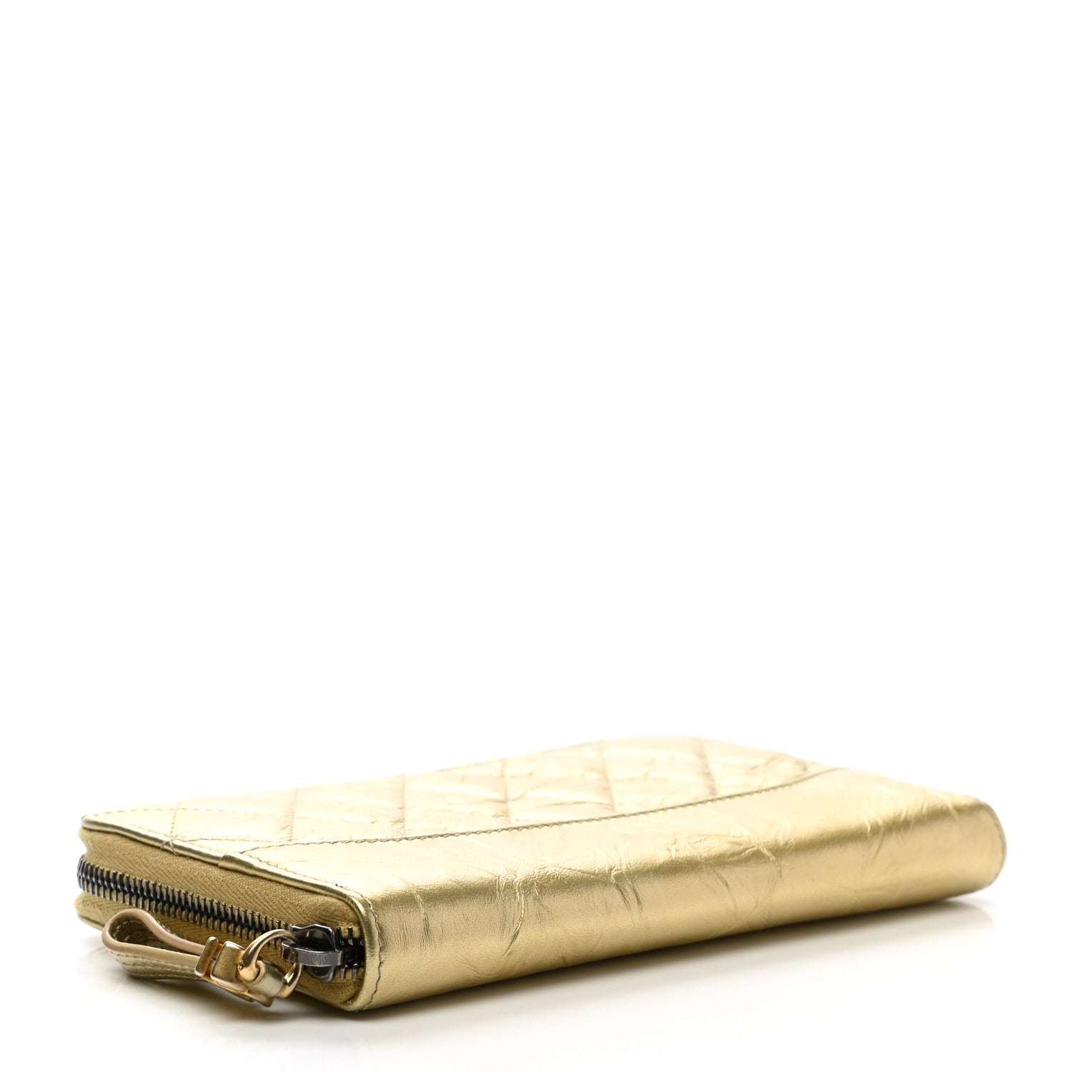 Chanel Metallic Aged Calfskin Quilted Large Gabrielle Zip Around Wallet Gold 4 of 8