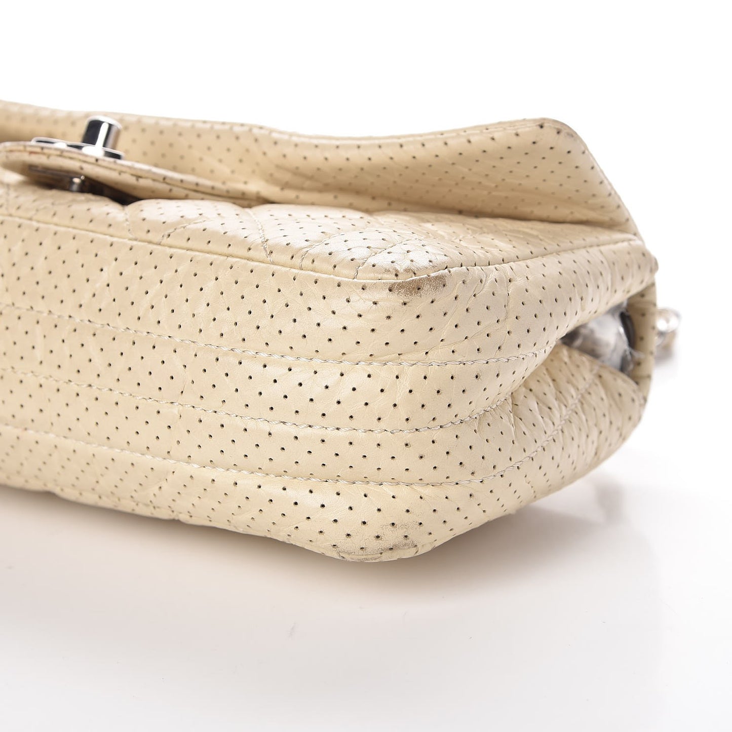 Aged Calfskin Perforated Small Flap Beige Clair