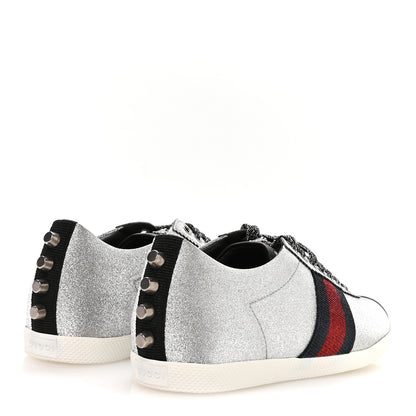 Gucci Glitter Fabric Studded Web Womens Sneakers 37 Silver 5 of 9