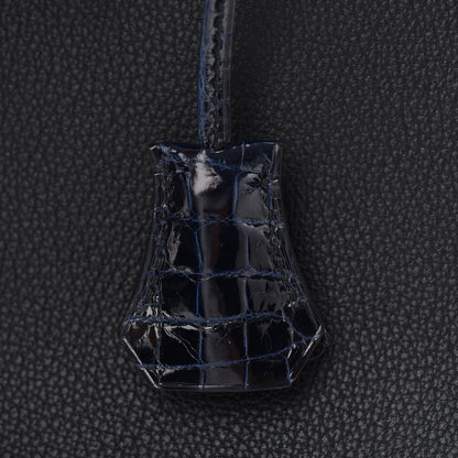 Hermes Taurillon Novillo Shiny Niloticus Crocodile Birkin Touch 30 Black Bleu Marine 27 of 29
