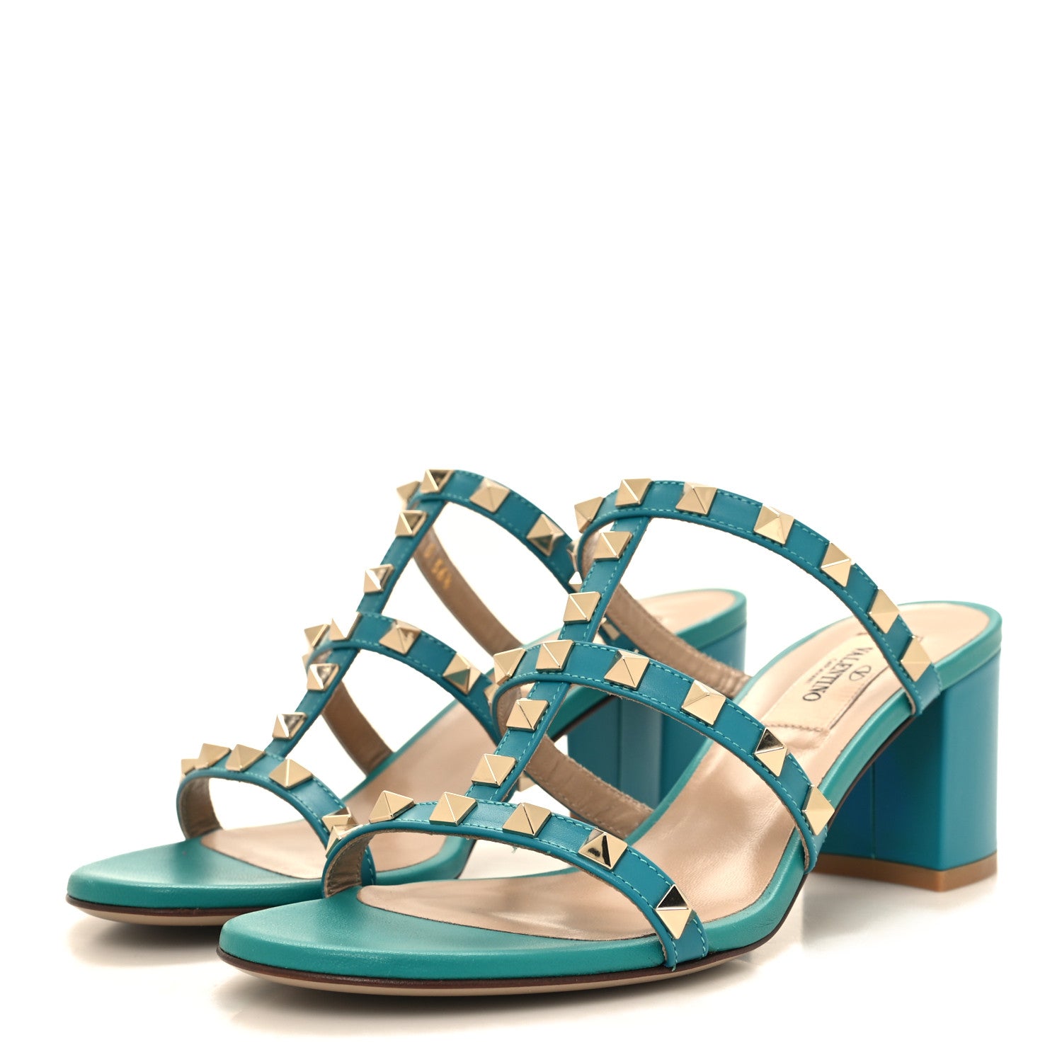 Valentino Garavani Calfskin Nappa Rockstud 60mm Caged Slide Sandals 36.5 Ultra Marine Green 3 of 9