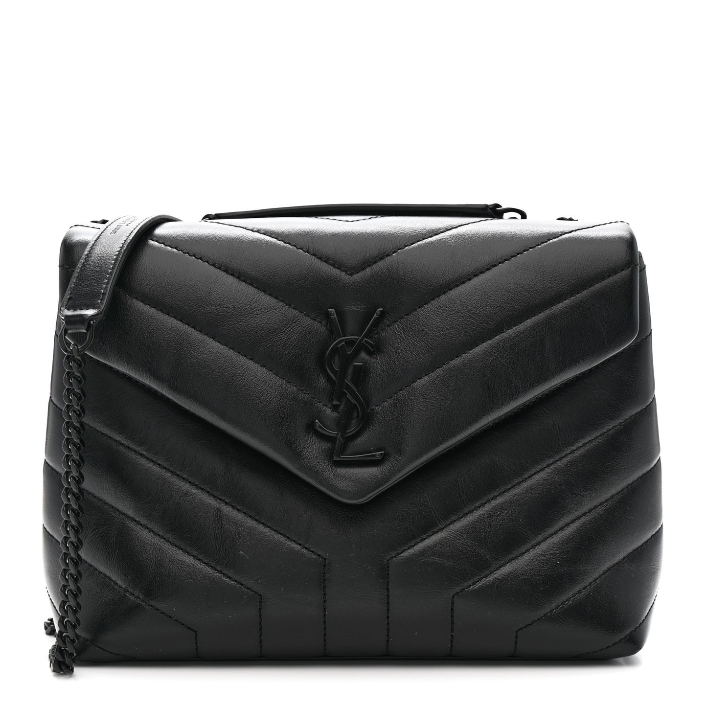 Calfskin Y Quilted Monogram Monochrome Small Loulou Chain Satchel Black