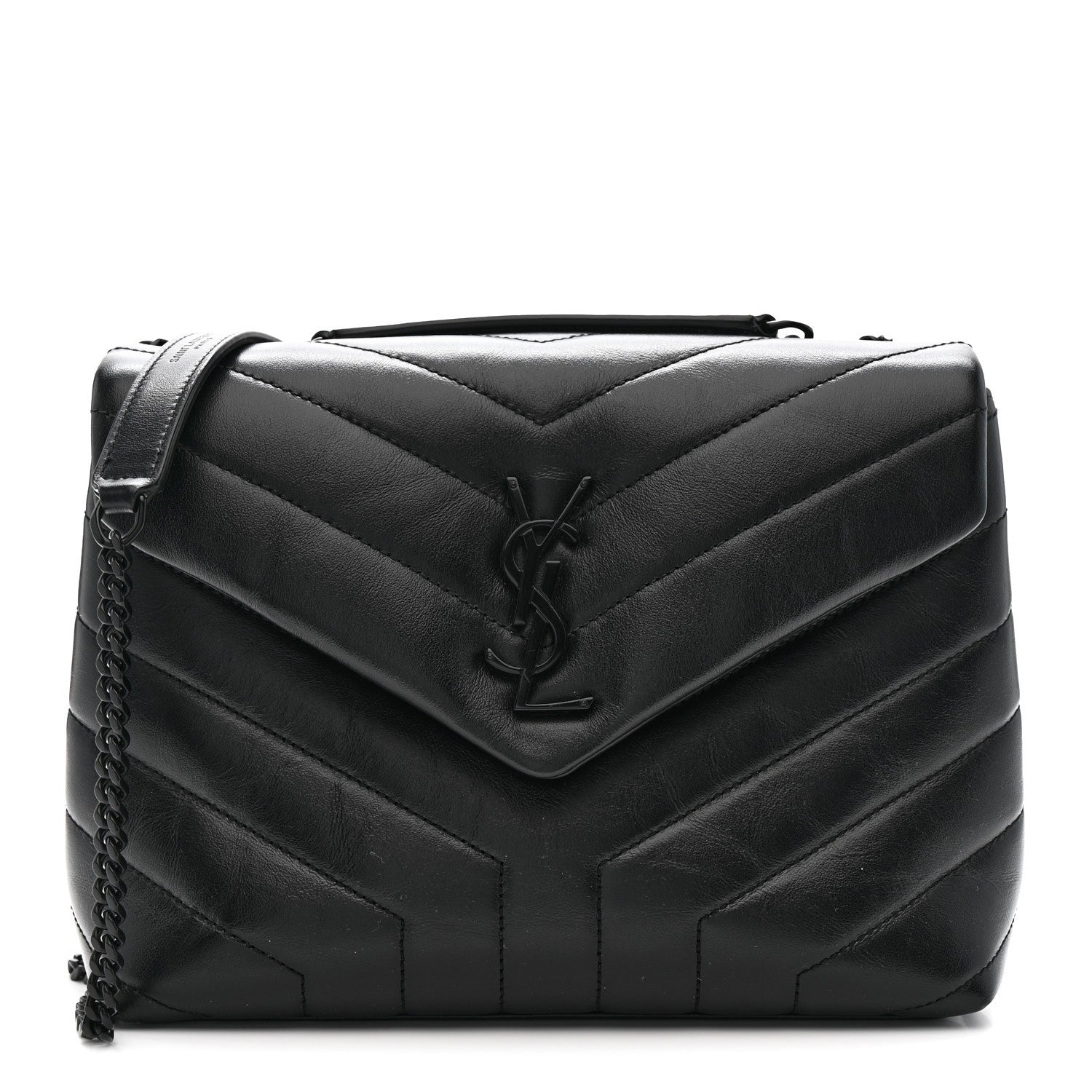 Saint Laurent Calfskin Y Quilted Monogram Monochrome Small Loulou Chain Satchel Black 1 of 12