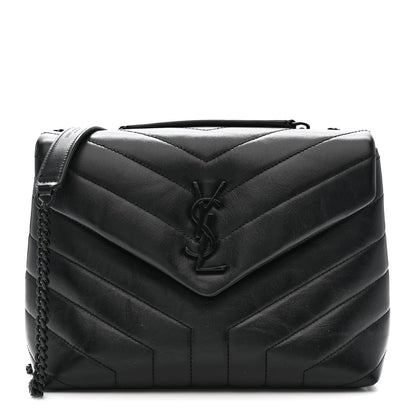 Saint Laurent Calfskin Y Quilted Monogram Monochrome Small Loulou Chain Satchel Black 1 of 12