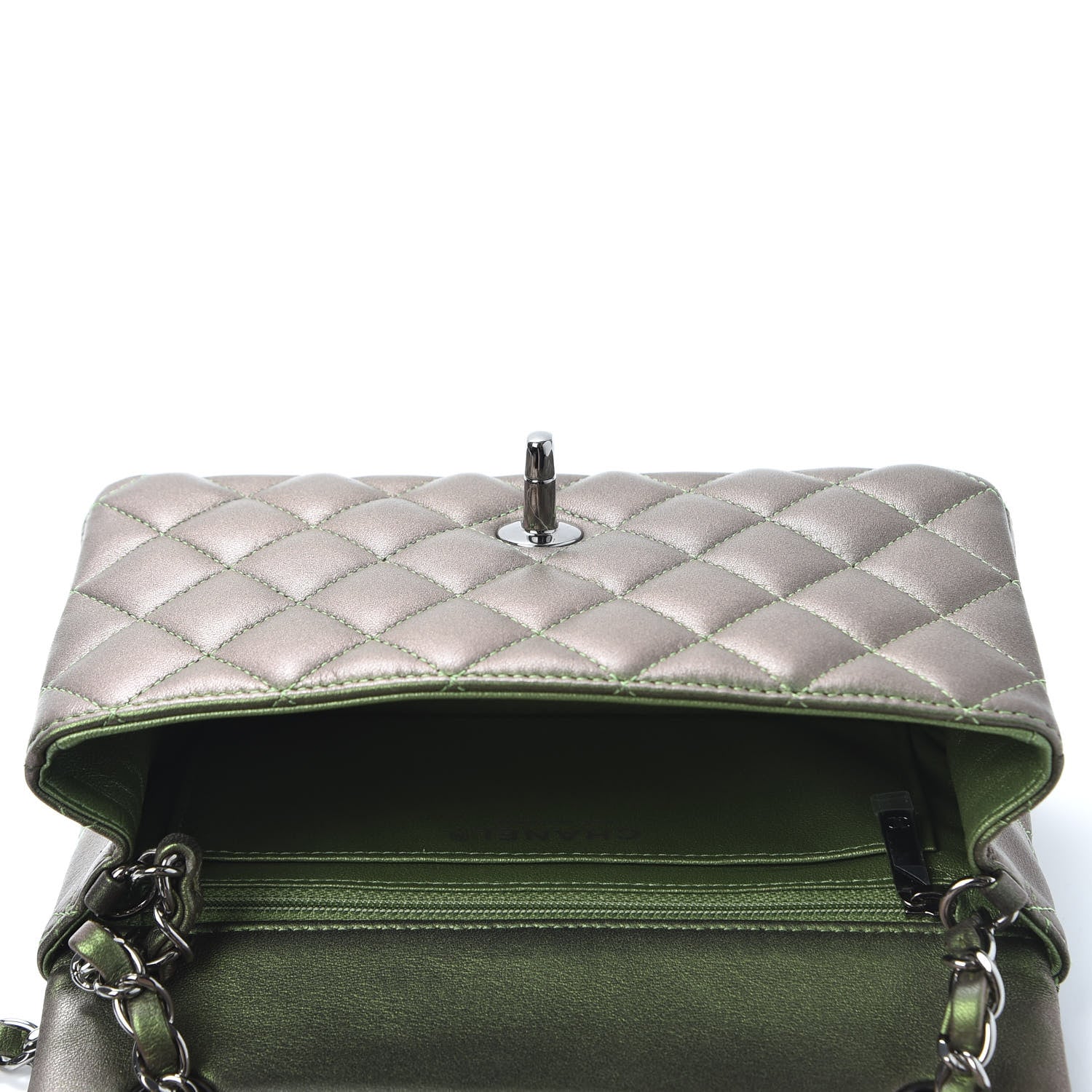 Chanel Iridescent Lambskin Quilted Mini Rectangular Flap Green 4 of 9
