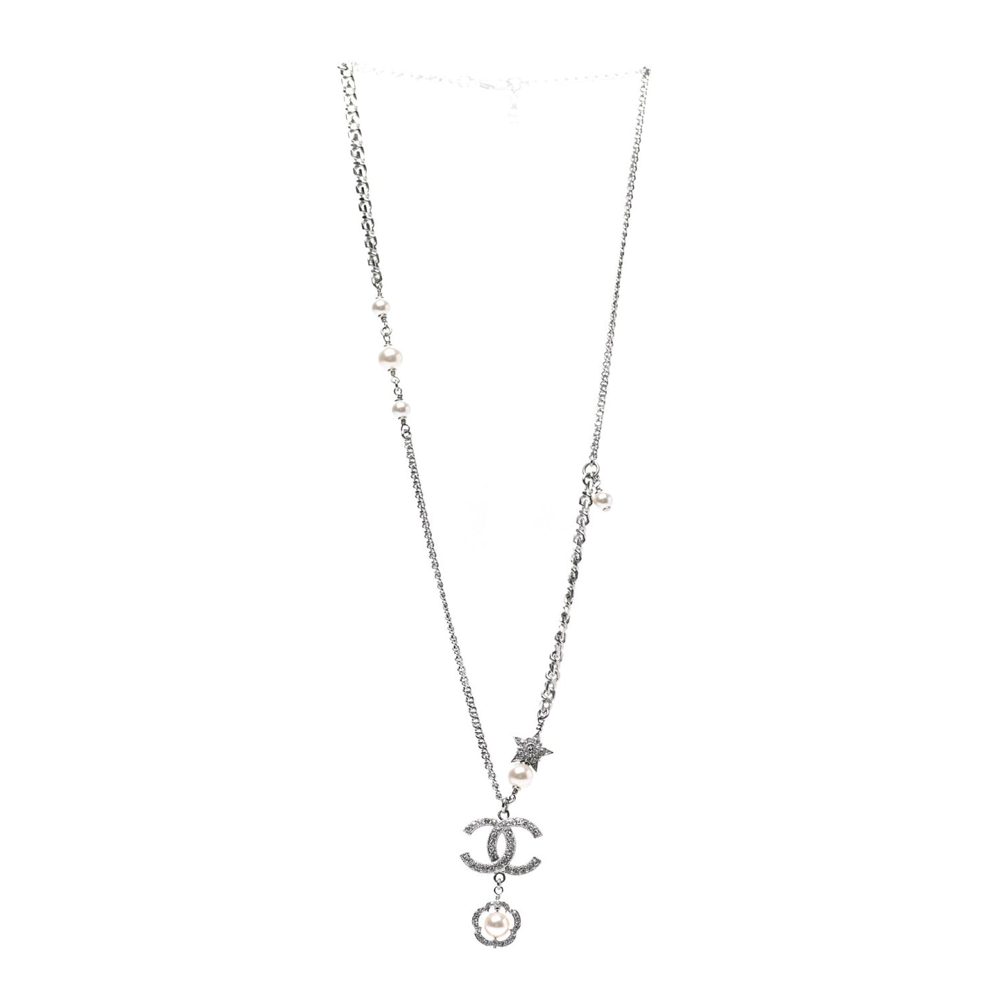 Crystal Pearl CC Star Necklace Silver
