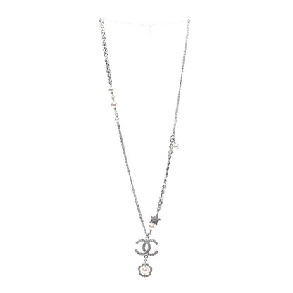 Chanel Crystal Pearl CC Star Necklace Silver 3 of 6