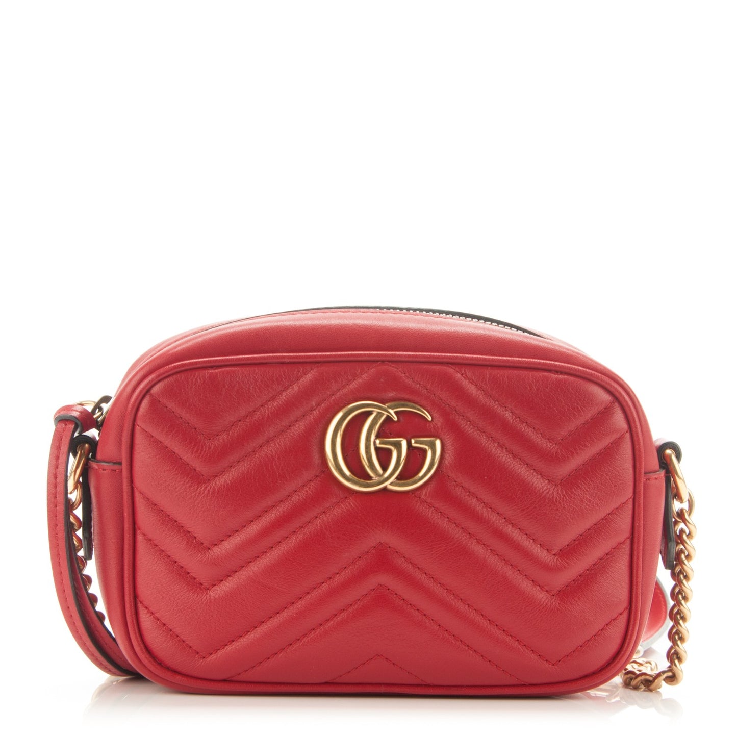 Calfskin Matelasse Mini GG Marmont Chain Shoulder Bag Hibiscus Red