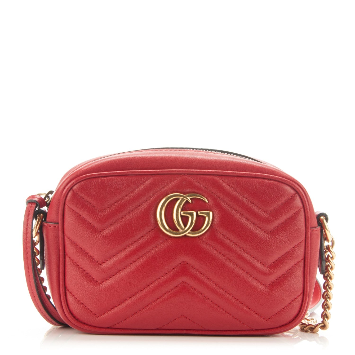 Gucci Calfskin Matelasse Mini GG Marmont Chain Shoulder Bag Hibiscus Red 1 of 7