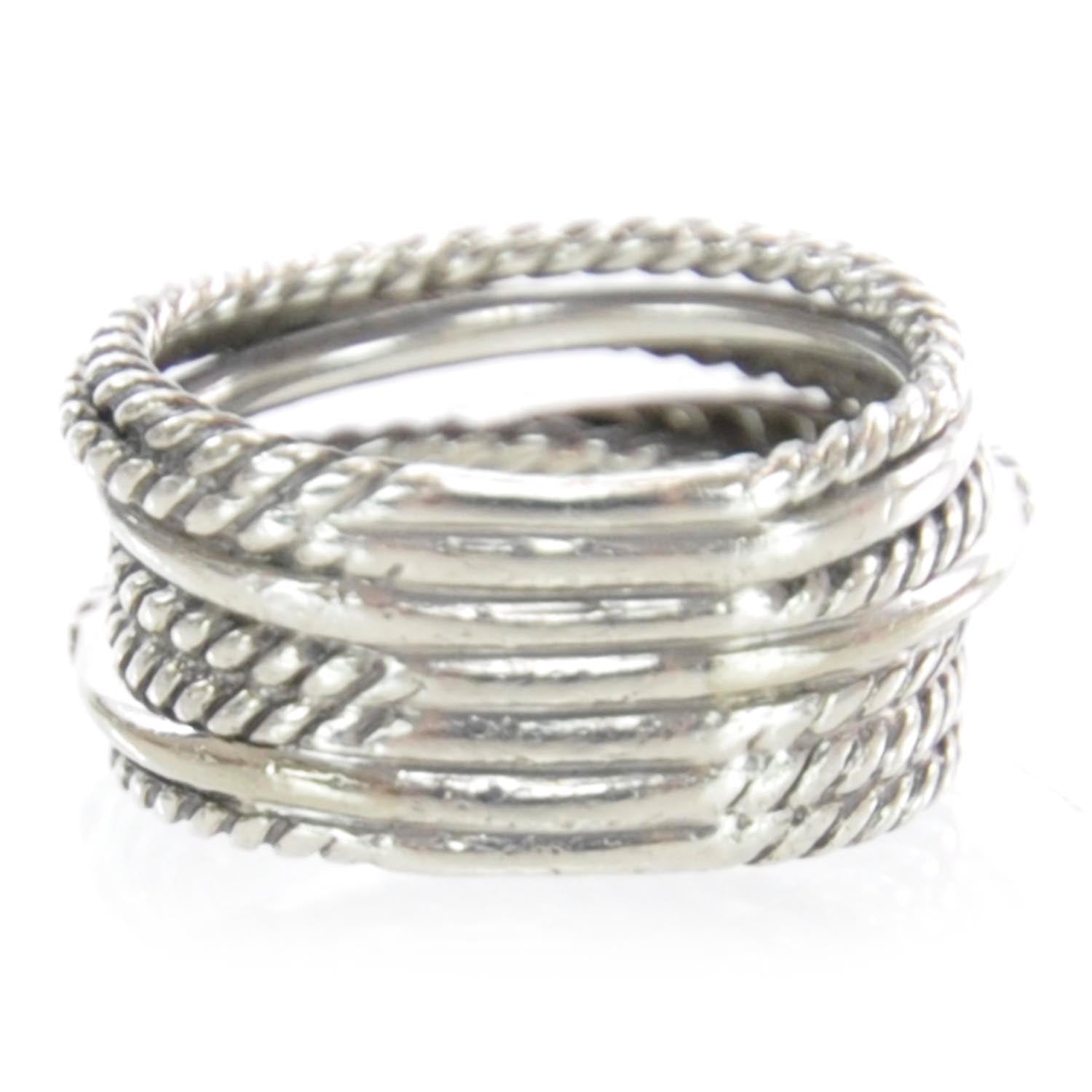 David Yurman Sterling Silver 14k Gold Diamond Multi Cable Wrap Ring 7 4 of 5