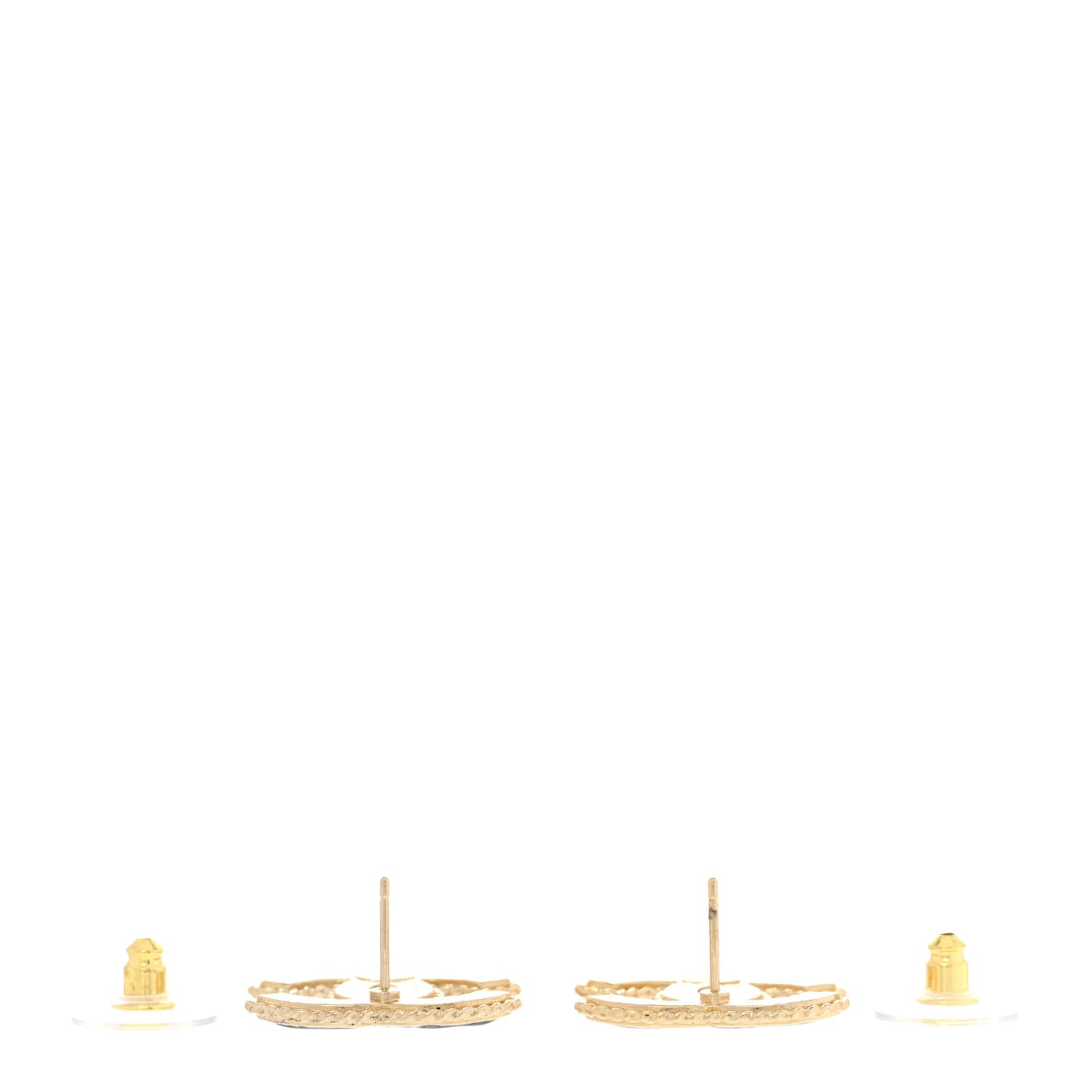 Enamel Metal Rope CC Earrings Black Gold