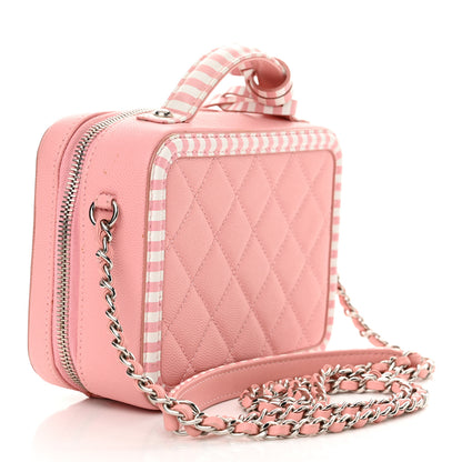 Chanel Caviar Quilted Striped Medium CC Filigree Vanity Case Pink White 3 of 19