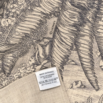 Hermes Cashmere Silk Faubourg Tropical Shawl 140 Naturel Gris Anthracite 2 of 3