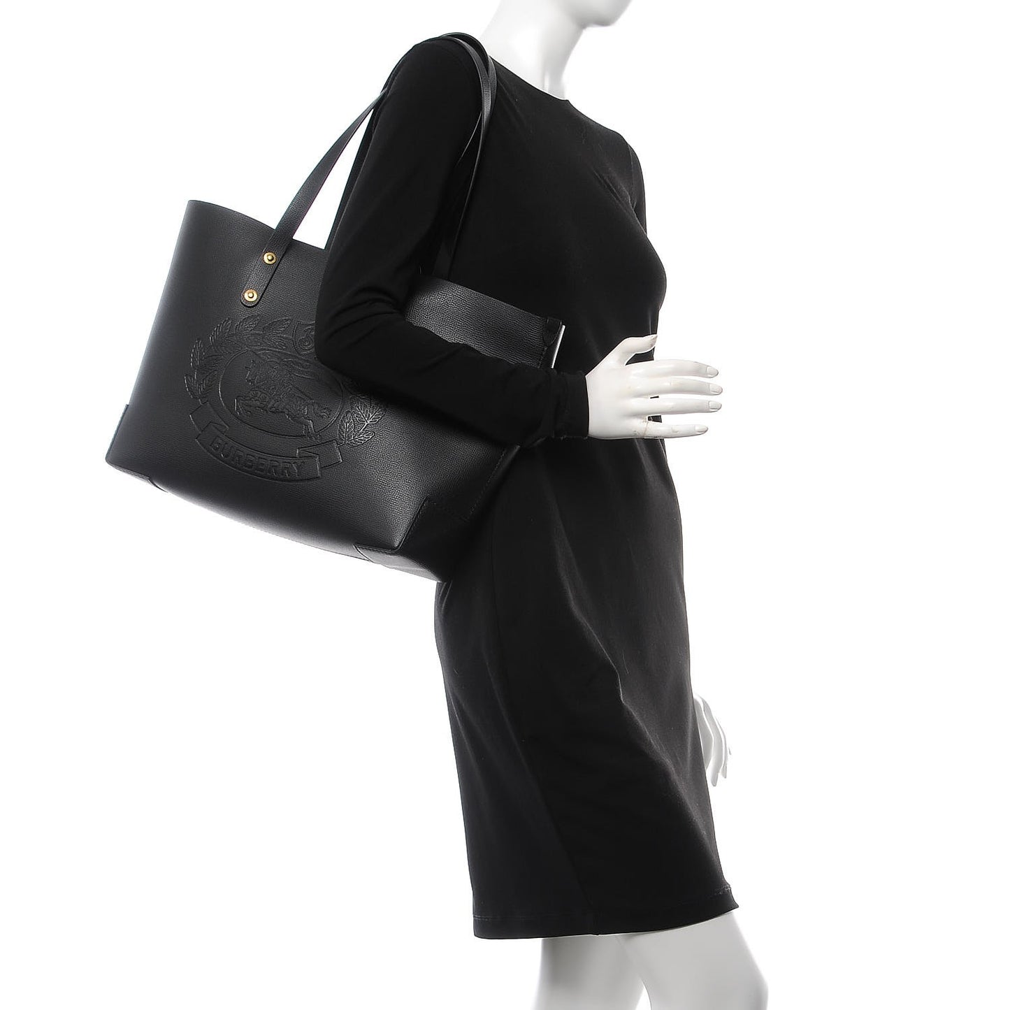 Calfskin Crest Embossed Small Tote Black