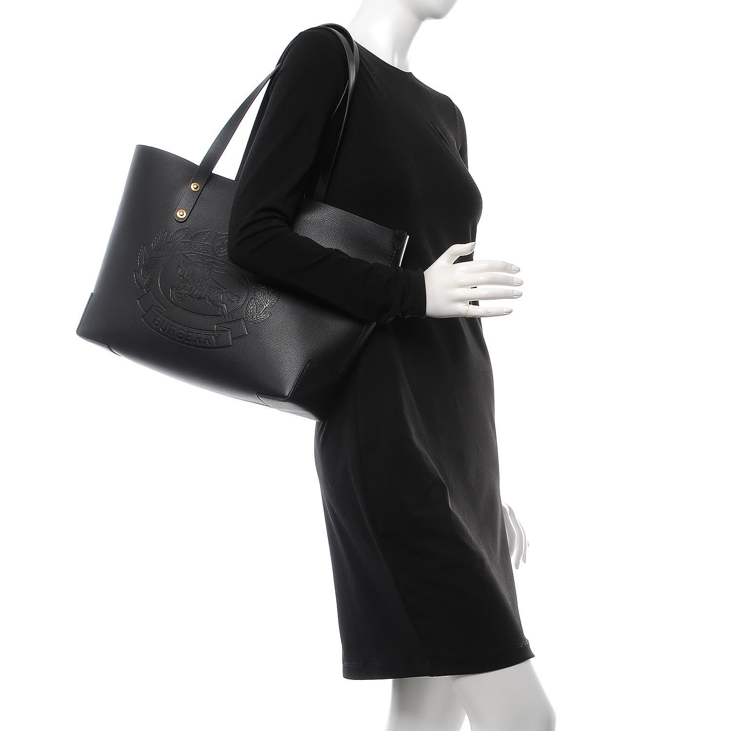 Burberry Calfskin Crest Embossed Small Tote Black 2 of 7