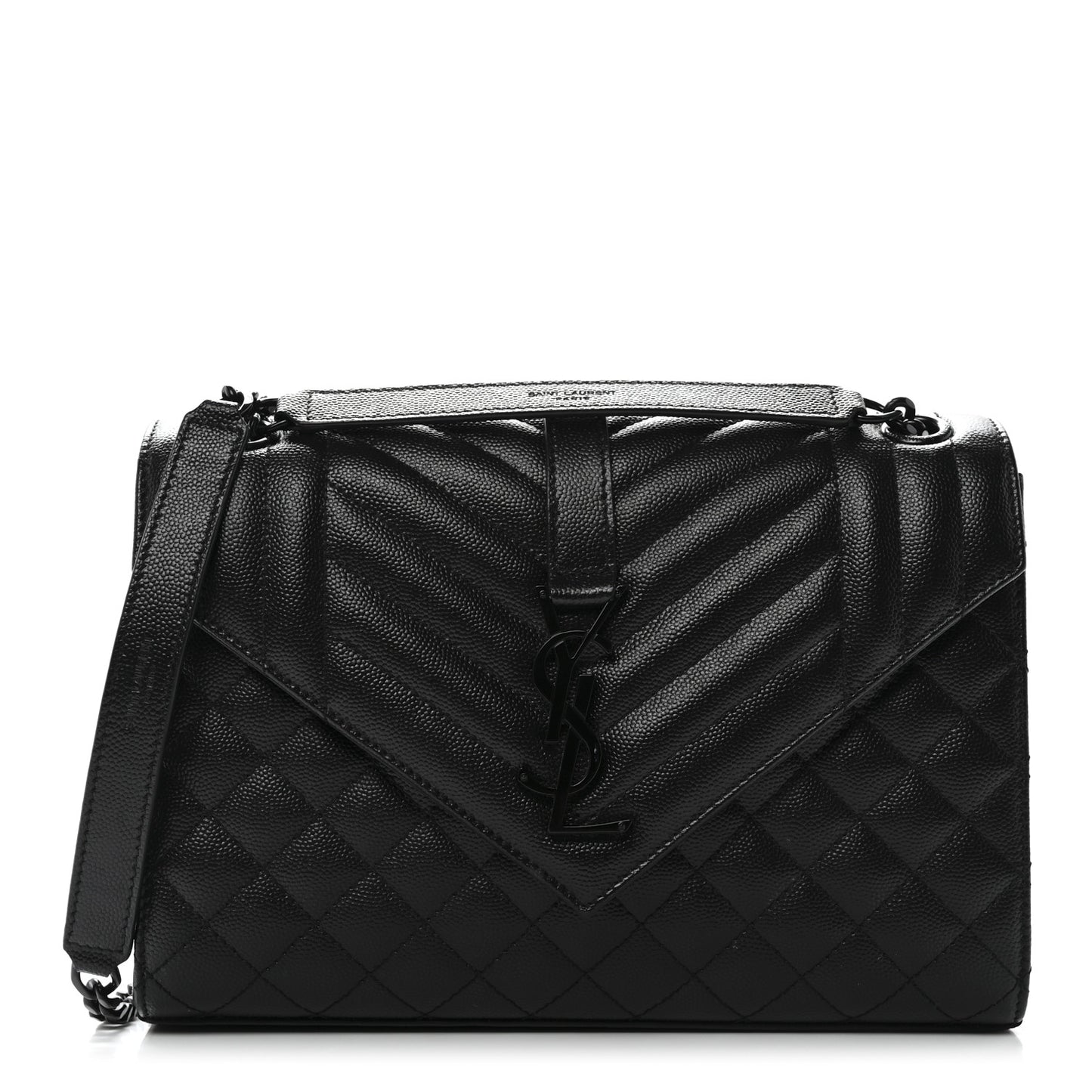 Grain De Poudre Textured Mixed Matelasse Triquilt Medium Monogram Monochrome Satchel Black