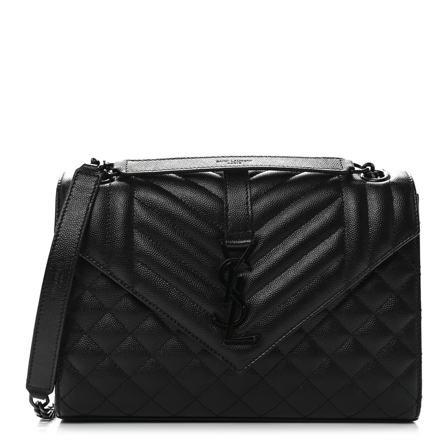 Saint Laurent Grain De Poudre Textured Mixed Matelasse Triquilt Medium Monogram Monochrome Satchel Black 1 of 11