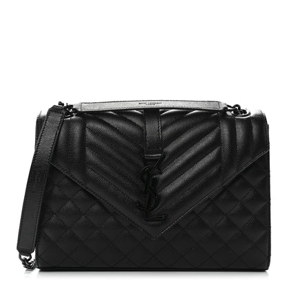 Saint Laurent Grain De Poudre Textured Mixed Matelasse Triquilt Medium Monogram Monochrome Satchel Black 1 of 11