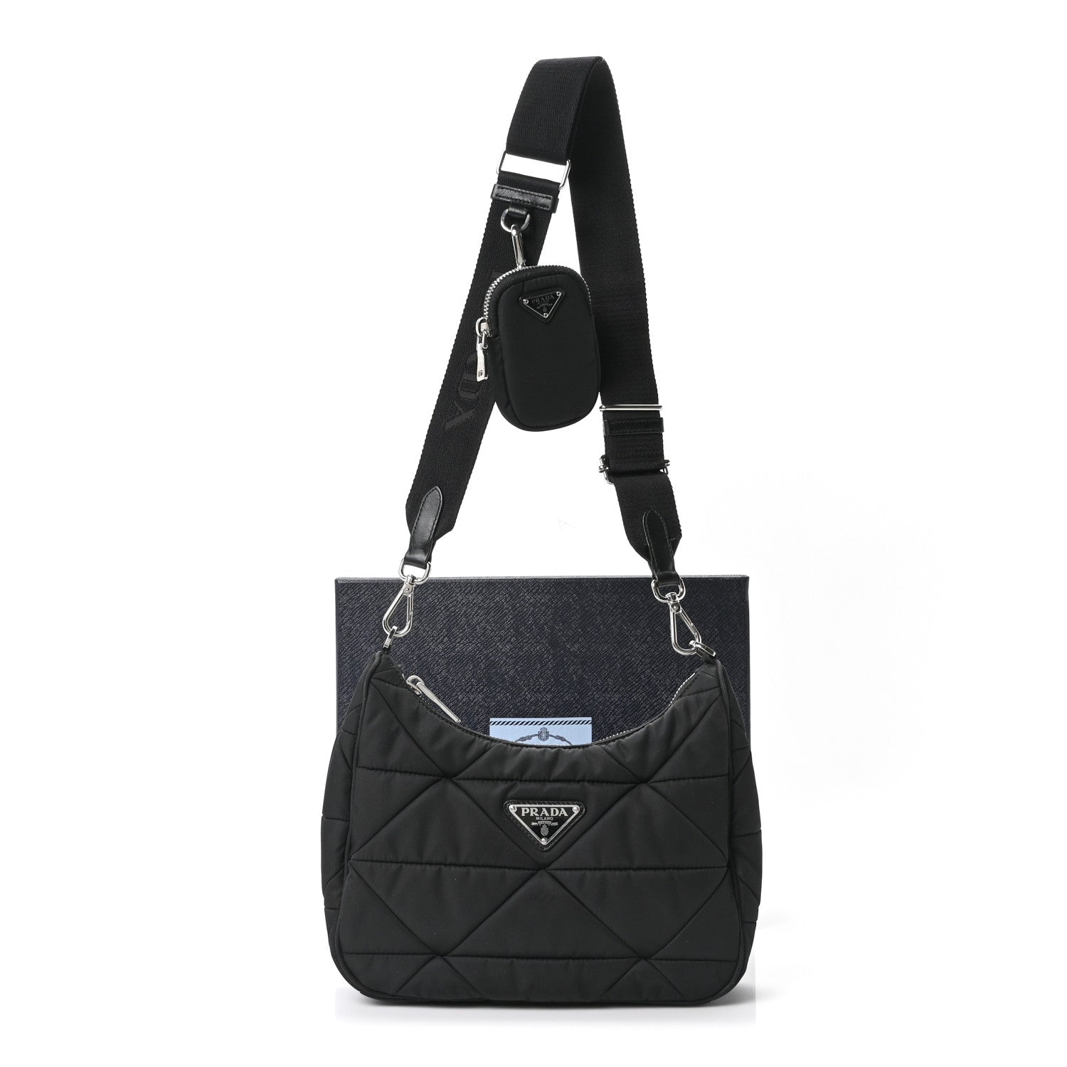 Prada Re-Nylon Triangle Padded Patchwork Shoulder Bag Black 10 of 10