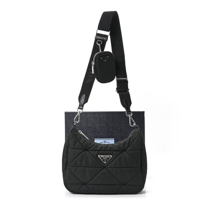 Prada Re-Nylon Triangle Padded Patchwork Shoulder Bag Black 10 of 10