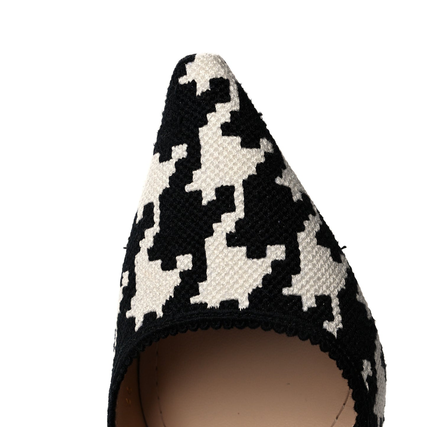 Cotton Ribbon Macro Houndstooth J'Adior Slingback 65mm Pumps 36.5 White Black