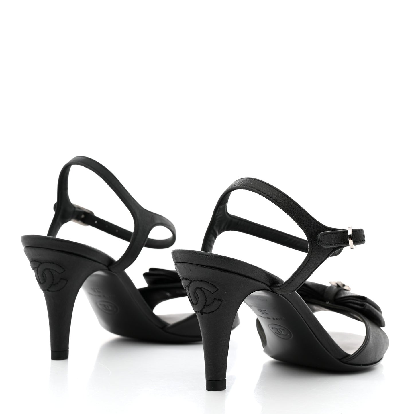 Crepe Grosgrain Crystal Bow Open Toe Sandals 35 Black