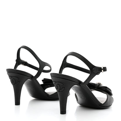 Chanel Crepe Grosgrain Crystal Bow Open Toe Sandals 35 Black 4 of 9