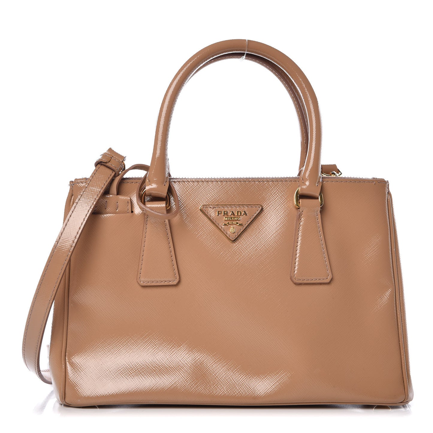 Saffiano Vernice Mini Galleria Double Zip Tote Noisette