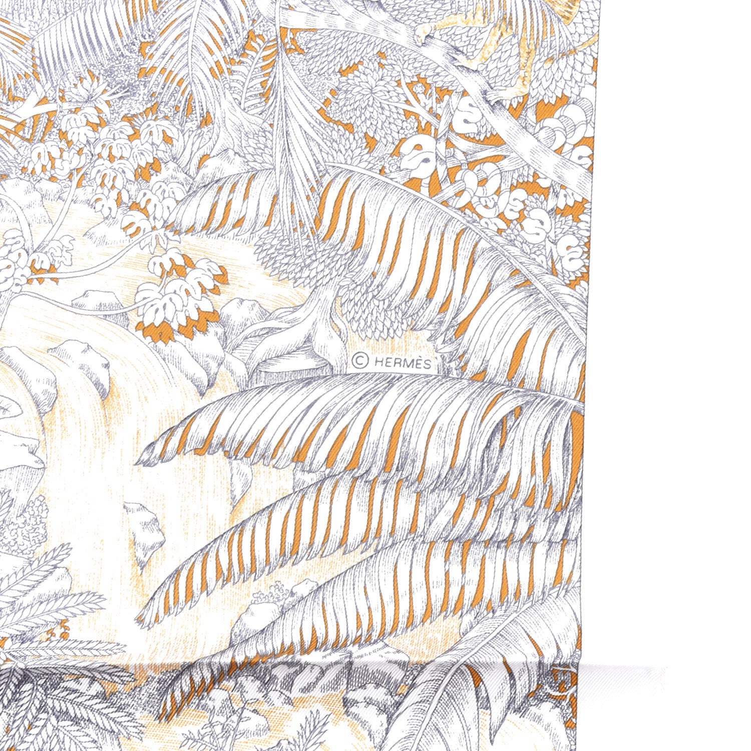 Hermes Silk Faubourg Tropical Scarf 90 Sepia White Caramel 4 of 6