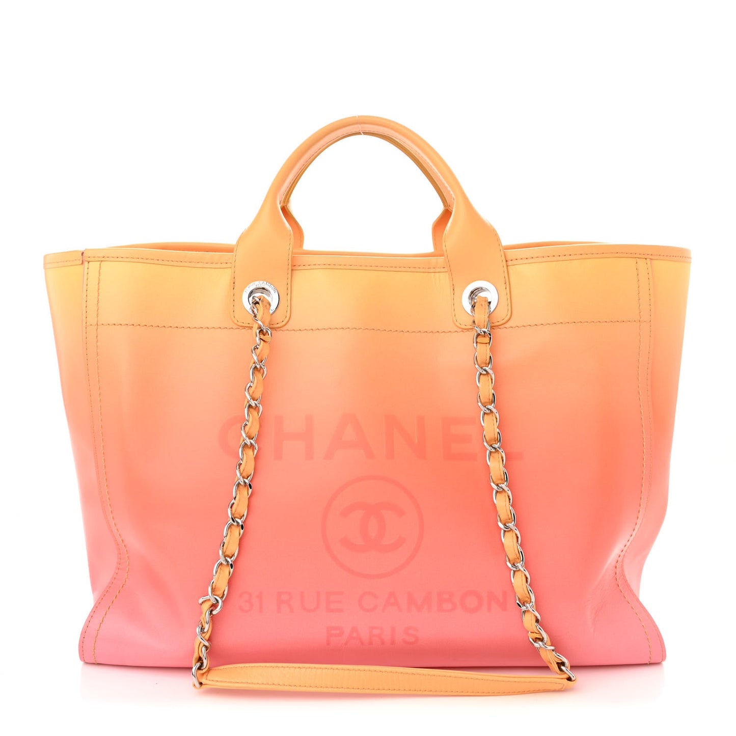 Shaded Calfskin Medium Deauville Tote Orange Coral Pink