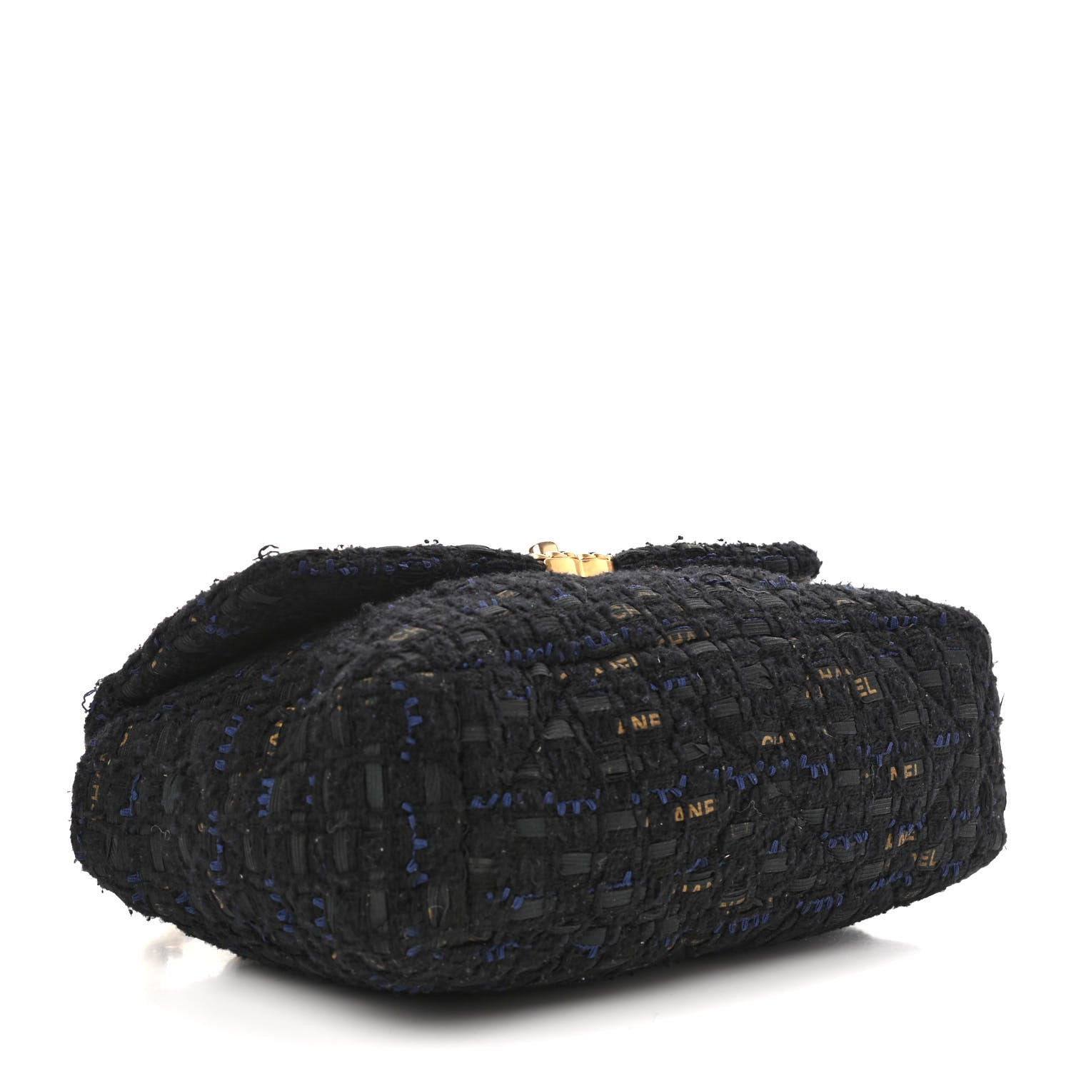 Chanel Tweed Quilted Large Chanel 19 Flap Black Navy Gold 4 of 9