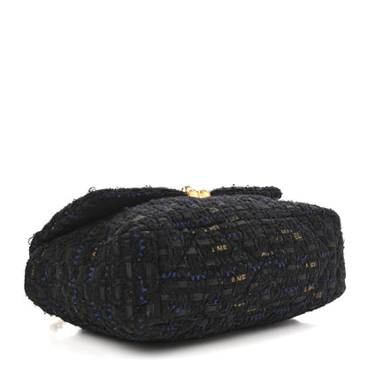 Chanel Tweed Quilted Large Chanel 19 Flap Black Navy Gold 4 of 9